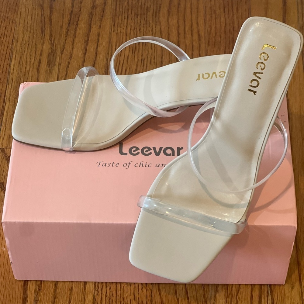 NWOT Women’s Square Heeled Sandals, Clear, Size 7.5 new in a box